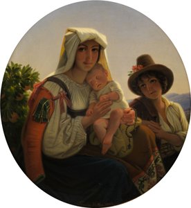 Madre italiana con bambino e ragazzo in un paesaggio da Theodor Leopold Weller